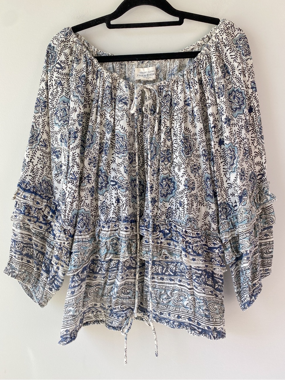 Ralph Lauren Denim and Supply Womens Peasant Blouse S Printed Cinch Ruffle